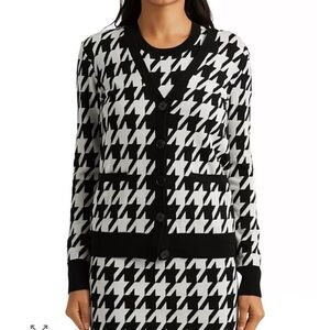 Lauren Ralph Lauren Black and White Houndstooth Wool Cardigan NWT!